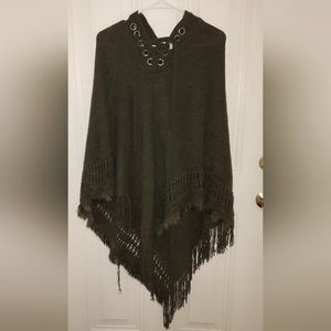 Boutique Hunter Green Poncho with Gold Accents